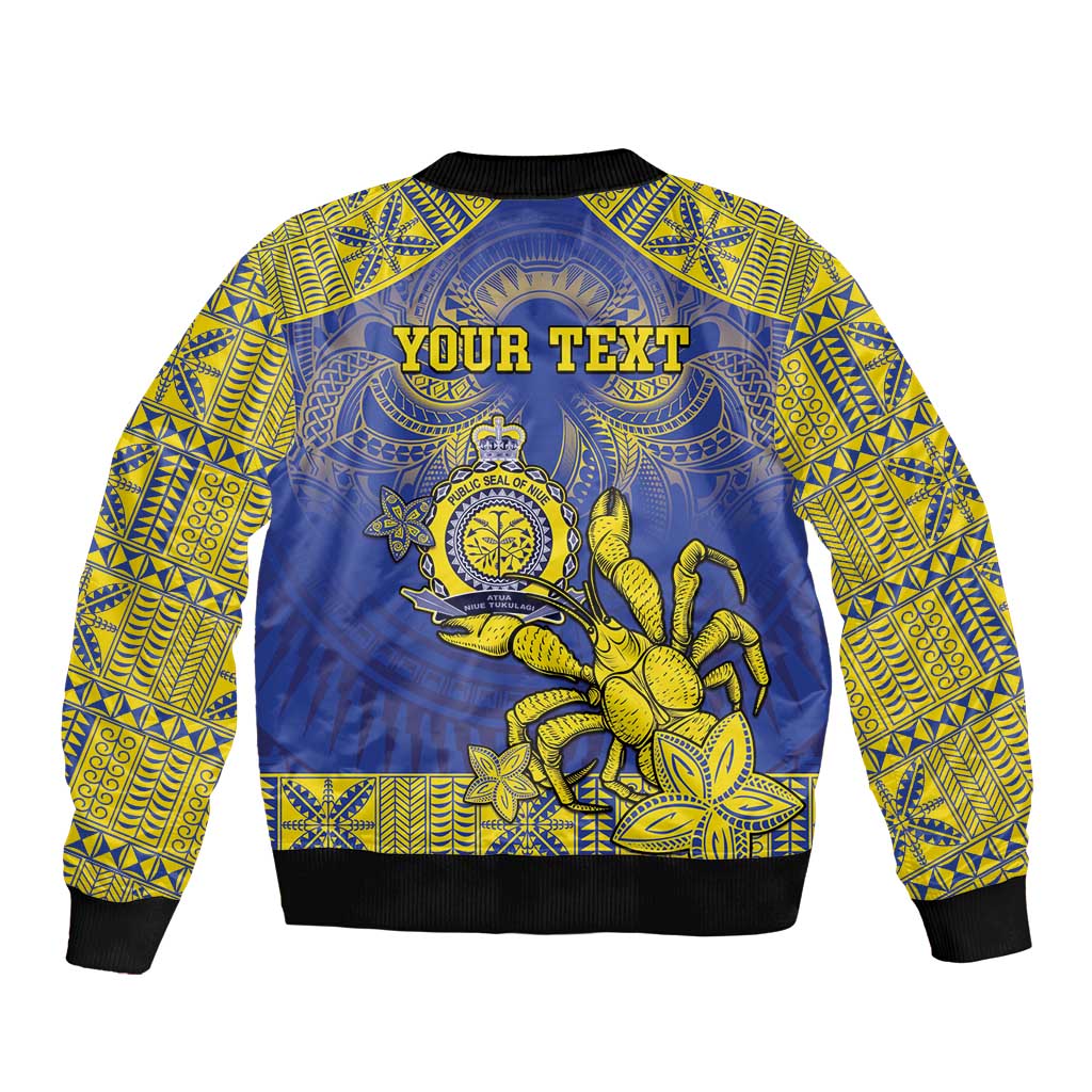 Personalised Niue The Rock Bomber Jacket Niuean Crab Hiapo Pattern Blue Version