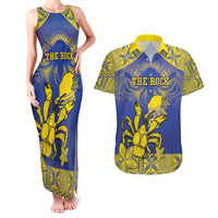 Personalised Niue The Rock Couples Matching Tank Maxi Dress and Hawaiian Shirt Niuean Crab Hiapo Pattern Blue Version