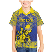 Personalised Niue The Rock Family Matching Mermaid Dress and Hawaiian Shirt Niuean Crab Hiapo Pattern Blue Version