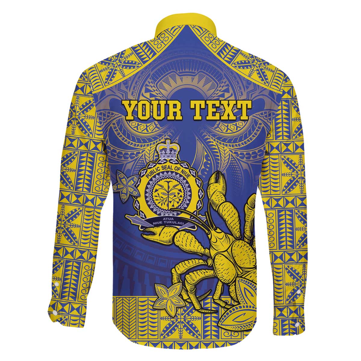 Personalised Niue The Rock Family Matching Puletasi and Hawaiian Shirt Niuean Crab Hiapo Pattern Blue Version