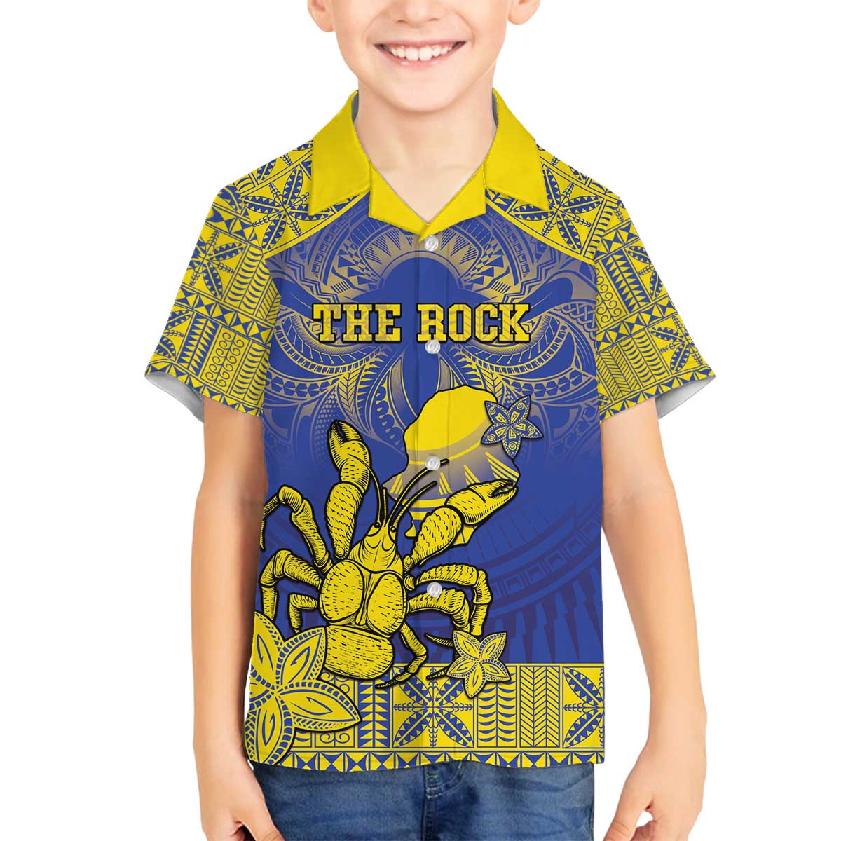 Personalised Niue The Rock Family Matching Puletasi and Hawaiian Shirt Niuean Crab Hiapo Pattern Blue Version