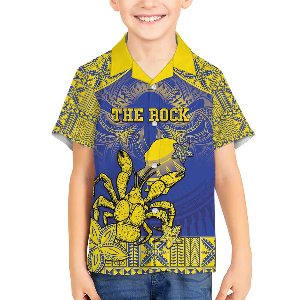 Personalised Niue The Rock Family Matching Tank Maxi Dress and Hawaiian Shirt Niuean Crab Hiapo Pattern Blue Version