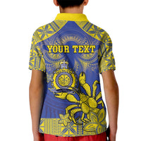 Personalised Niue The Rock Kid Polo Shirt Niuean Crab Hiapo Pattern Blue Version LT05 - Polynesian Pride
