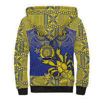 Personalised Niue The Rock Sherpa Hoodie Niuean Crab Hiapo Pattern Blue Version LT05 - Polynesian Pride
