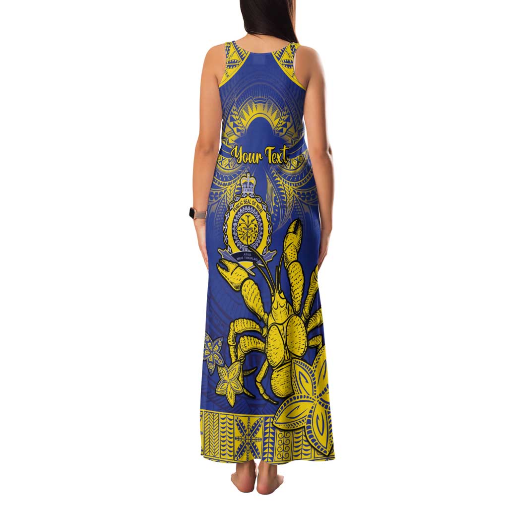 Personalised Niue The Rock Tank Maxi Dress Niuean Crab Hiapo Pattern Blue Version
