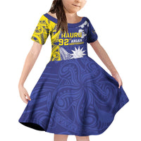 Personalised Nauru 92nd Anniversary Of Angam Family Matching Off Shoulder Short Dress and Hawaiian Shirt Polynesian Whale Pattern