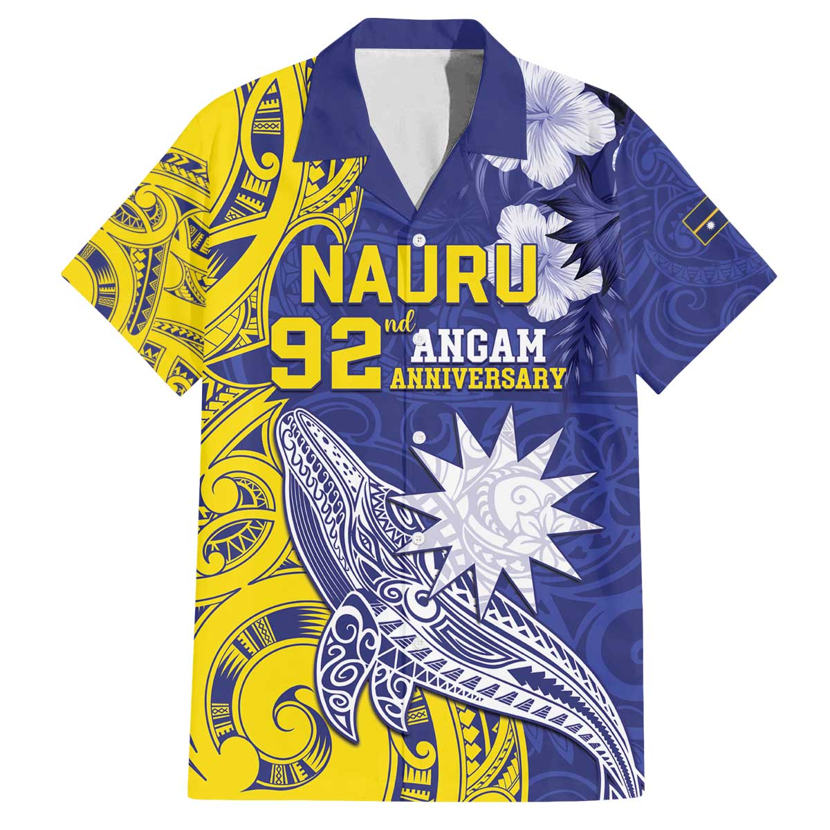 Personalised Nauru 92nd Anniversary Of Angam Family Matching Off Shoulder Short Dress and Hawaiian Shirt Polynesian Whale Pattern