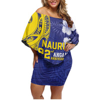 Personalised Nauru 92nd Anniversary Of Angam Family Matching Off Shoulder Short Dress and Hawaiian Shirt Polynesian Whale Pattern