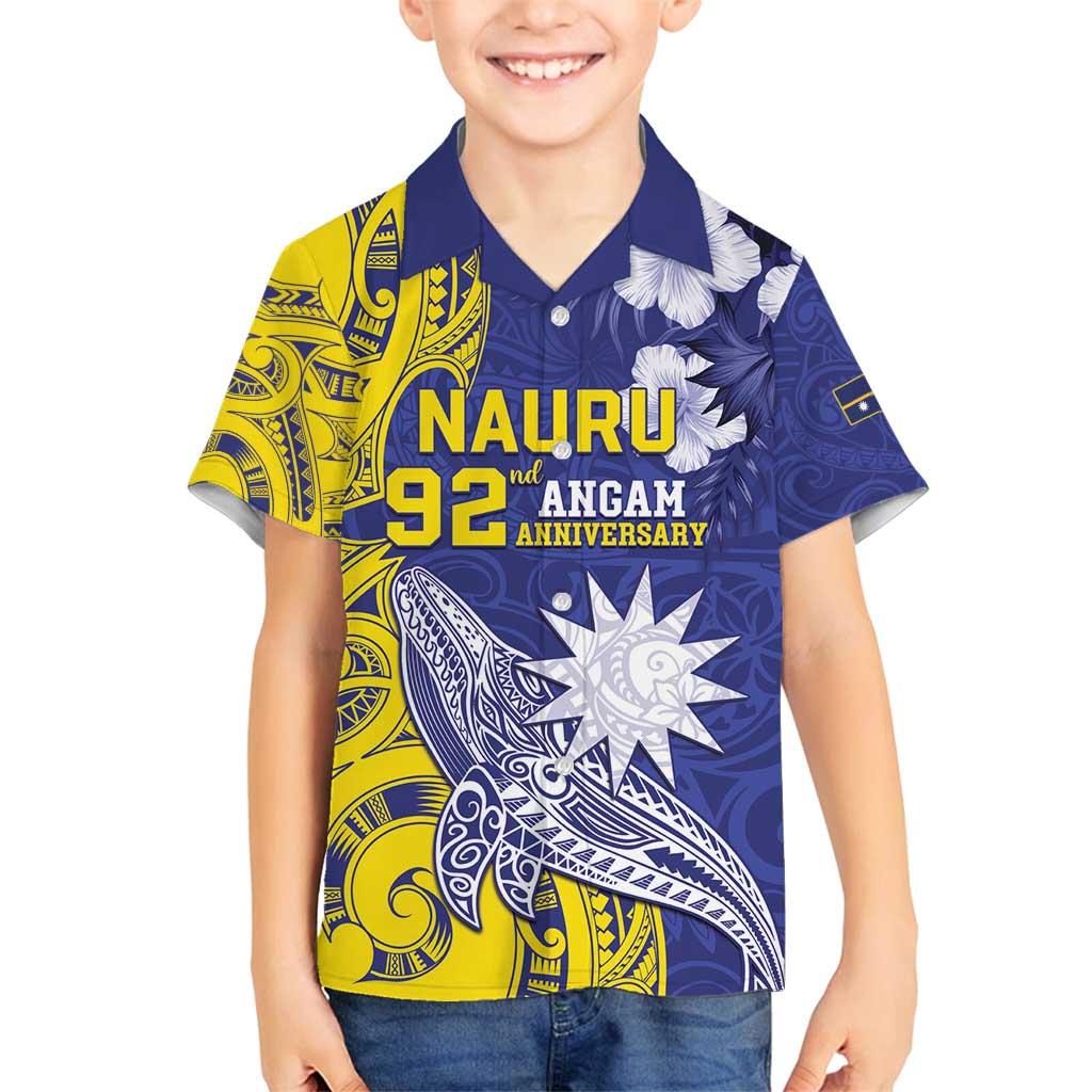 Personalised Nauru 92nd Anniversary Of Angam Family Matching Tank Maxi Dress and Hawaiian Shirt Polynesian Whale Pattern