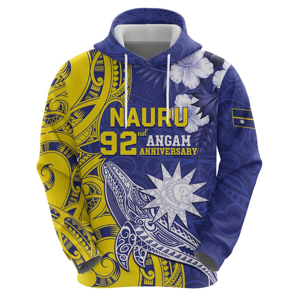 Personalised Nauru 92nd Anniversary Of Angam Zip Hoodie Polynesian Whale Pattern
