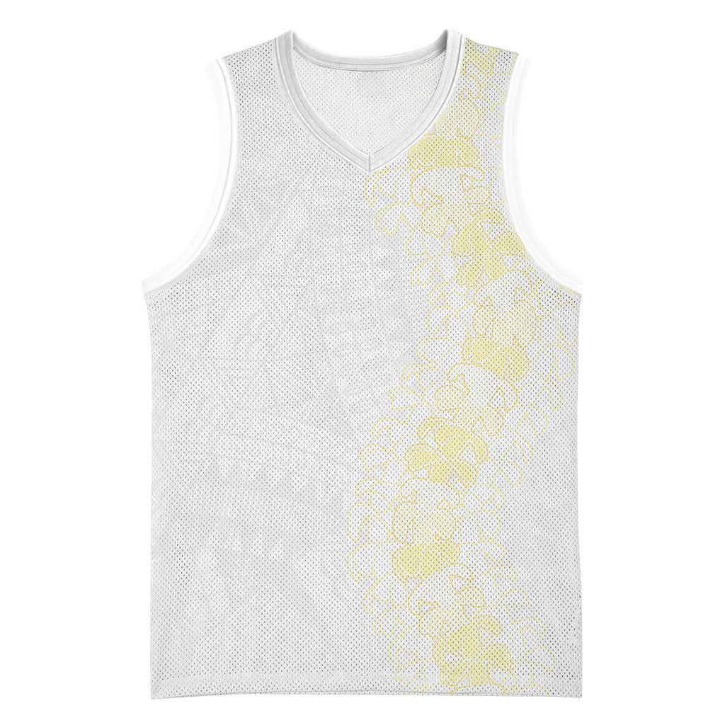 Niue White Sunday Basketball Jersey Niuean Hiapo With Puakenikeni Lei LT05 Unisex White - Polynesian Pride