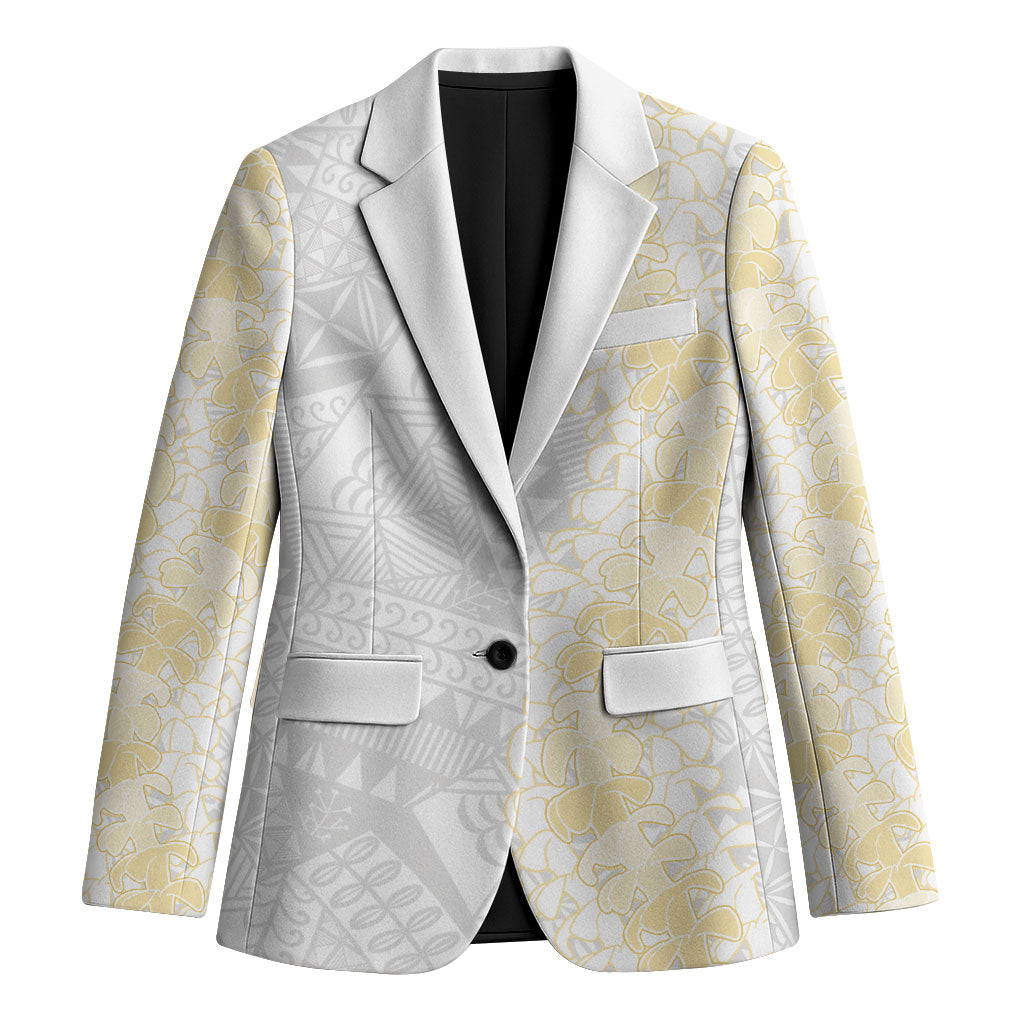 Niue White Sunday Blazer Niuean Hiapo With Puakenikeni Lei LT05 Unisex White - Polynesian Pride