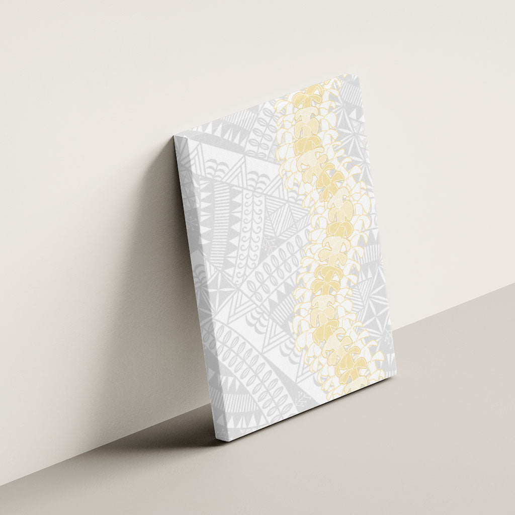 Niue White Sunday Canvas Wall Art Niuean Hiapo With Puakenikeni Lei