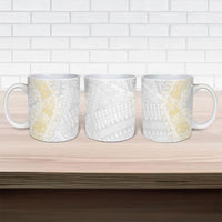 Niue White Sunday Ceramic Mug Niuean Hiapo With Puakenikeni Lei
