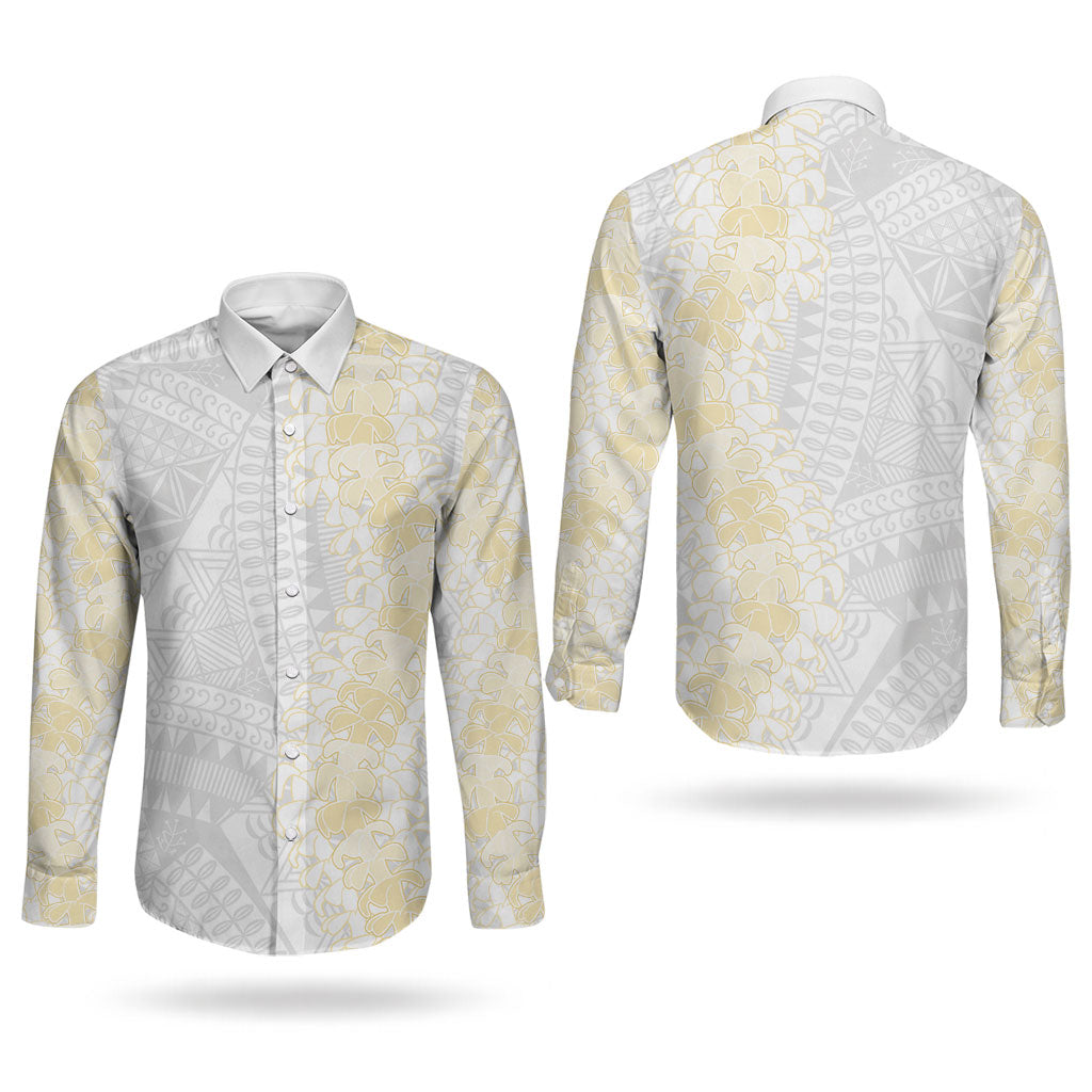 Niue White Sunday Couples Matching Tank Maxi Dress and Long Sleeve Button Shirt Niuean Hiapo With Puakenikeni Lei
