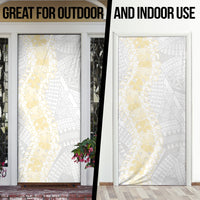 Niue White Sunday Door Cover Niuean Hiapo With Puakenikeni Lei