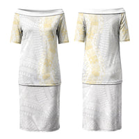 Niue White Sunday Family Matching Puletasi and Hawaiian Shirt Niuean Hiapo With Puakenikeni Lei