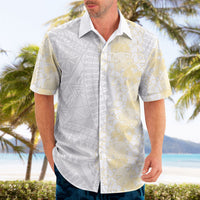 Niue White Sunday Hawaiian Shirt Niuean Hiapo With Puakenikeni Lei