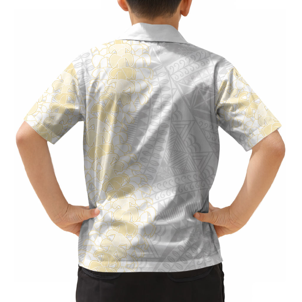 Niue White Sunday Kid Hawaiian Shirt Niuean Hiapo With Puakenikeni Lei