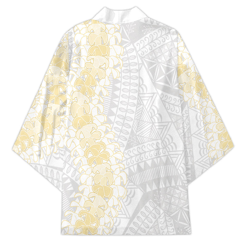 Niue White Sunday Kimono Niuean Hiapo With Puakenikeni Lei