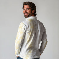 Niue White Sunday Long Sleeve Polo Shirt Niuean Hiapo With Puakenikeni Lei