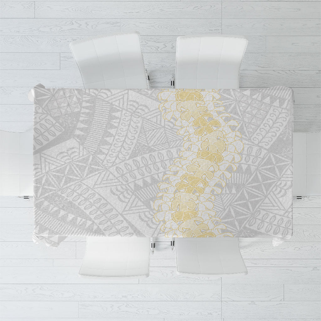 Niue White Sunday Tablecloth Niuean Hiapo With Puakenikeni Lei