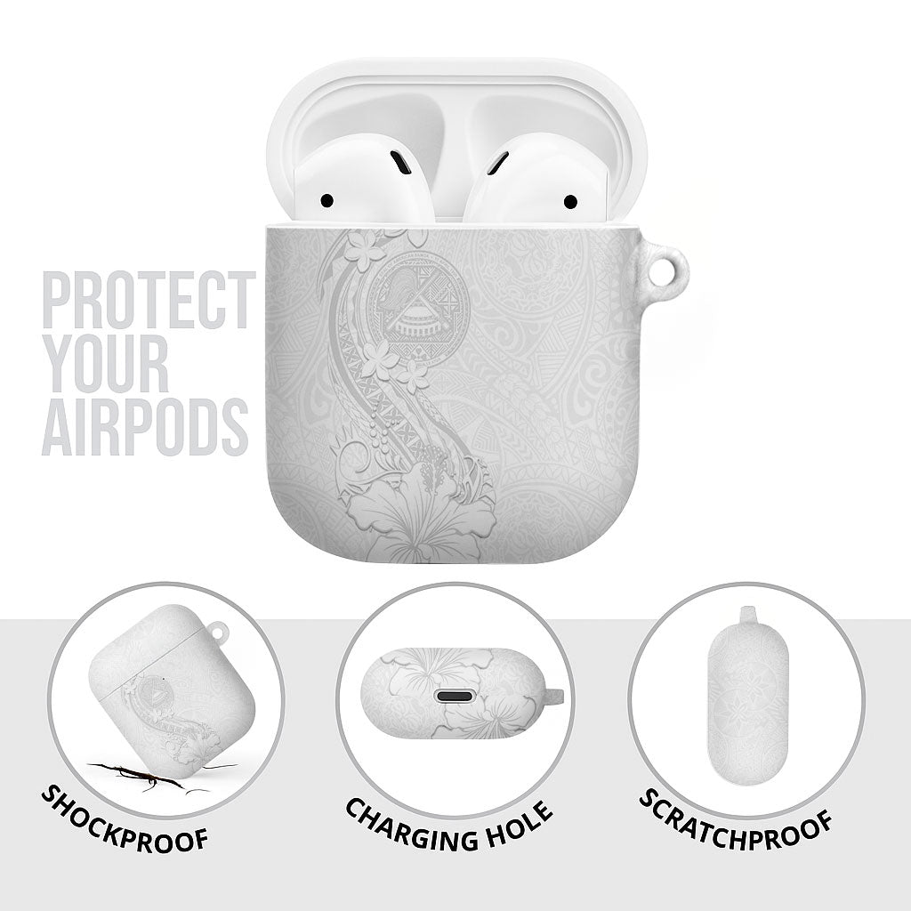 American Samoa White Sunday AirPods Case Polynesian Pattern With Tropical Flowers
