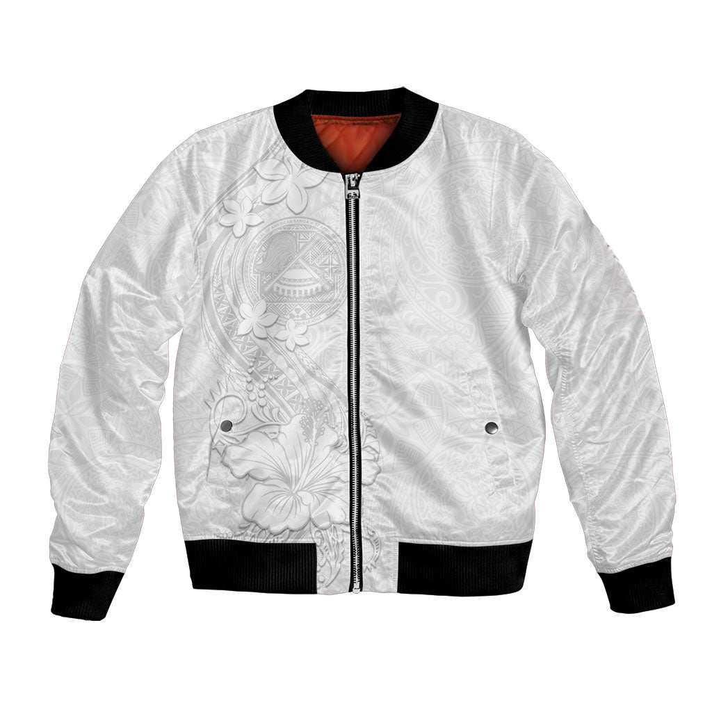 American Samoa White Sunday Bomber Jacket Polynesian Pattern With Tropical Flowers
