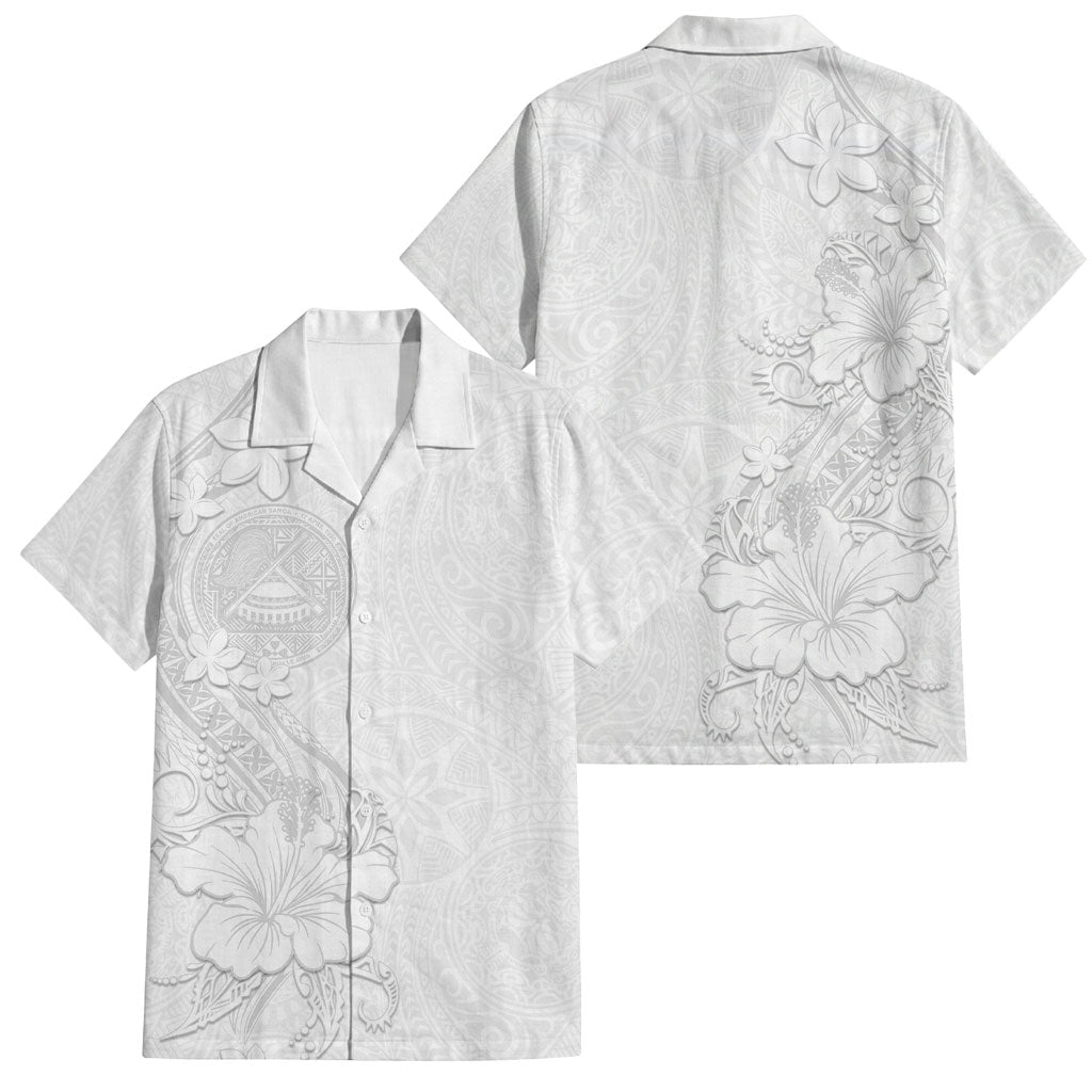 American Samoa White Sunday Family Matching Summer Maxi Dress and Hawaiian Shirt Polynesian Pattern With Tropical Flowers