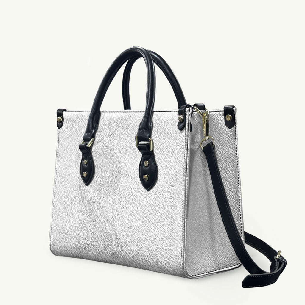 American Samoa White Sunday Leather Bag Polynesian Pattern With Tropical Flowers LT05 White - Polynesian Pride
