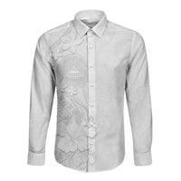 American Samoa White Sunday Long Sleeve Button Shirt Polynesian Pattern With Tropical Flowers