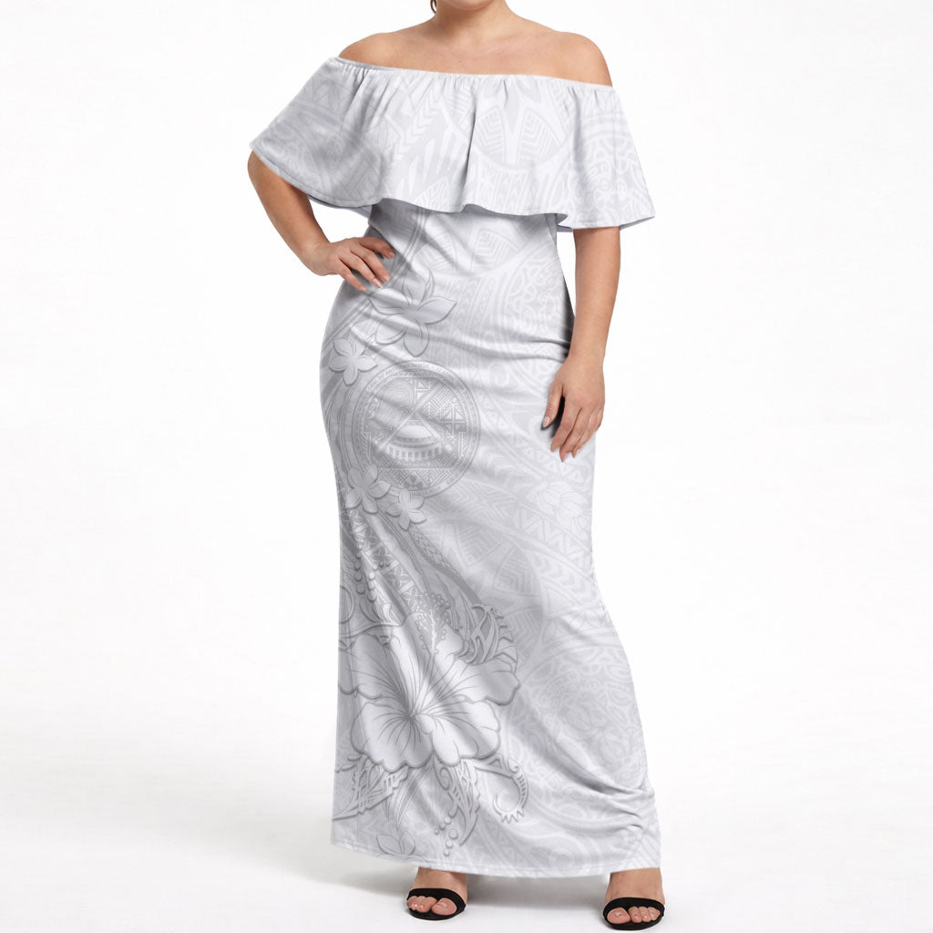 American Samoa White Sunday Off Shoulder Maxi Dress Polynesian Pattern With Tropical Flowers LT05 Women White - Polynesian Pride