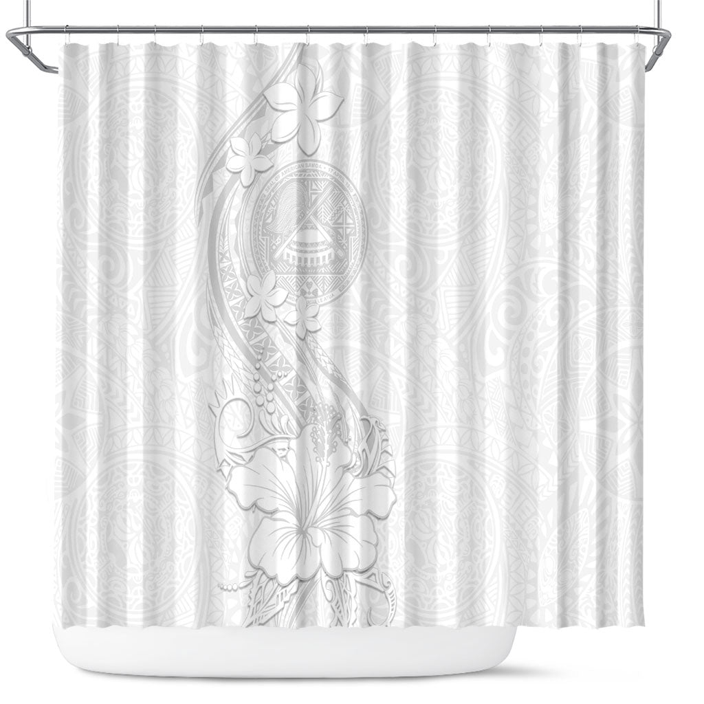 American Samoa White Sunday Shower Curtain Polynesian Pattern With Tropical Flowers