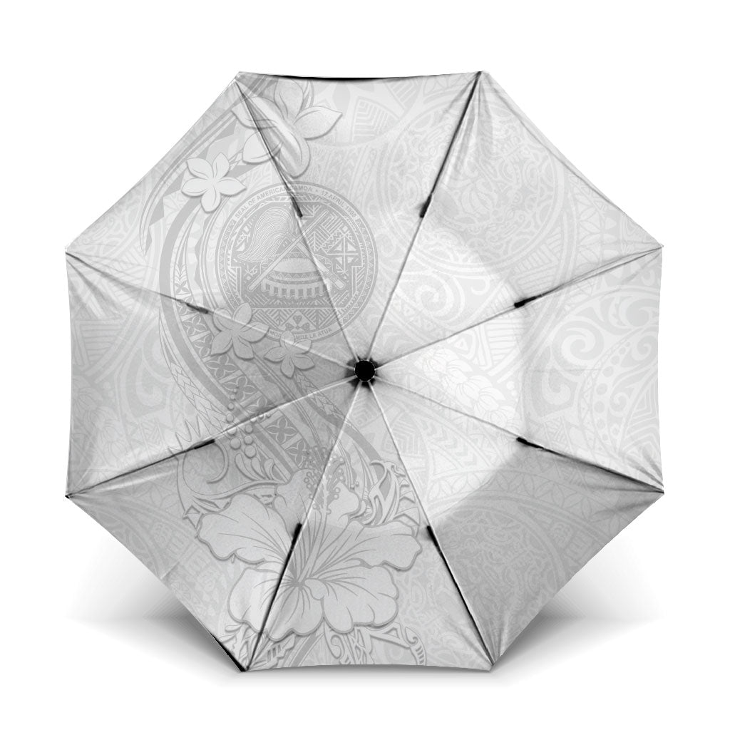 American Samoa White Sunday Umbrella Polynesian Pattern With Tropical Flowers