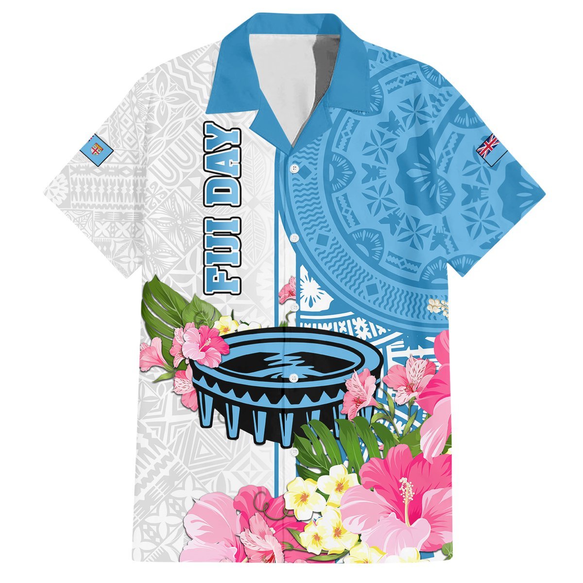 Personalized Fiji Day Hawaiian Shirt Tanoa Hibiscus Fijian Tapa Masi Pattern LT05 White - Polynesian Pride