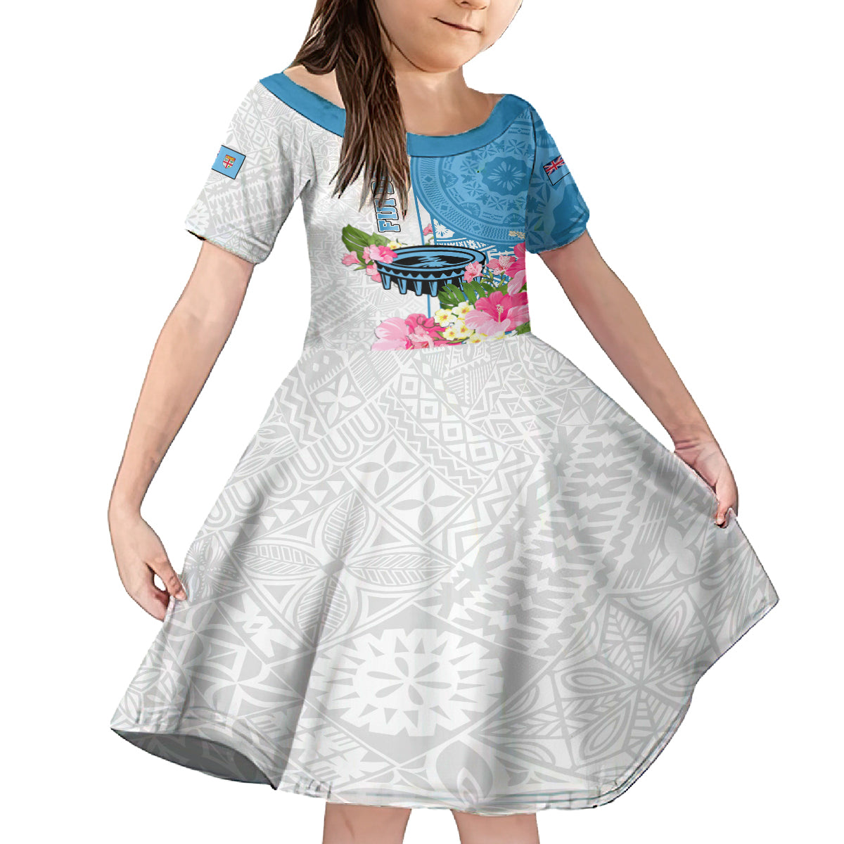 personalized-fiji-day-kid-short-sleeve-dress-tanoa-hibiscus-fijian-tapa-masi-pattern