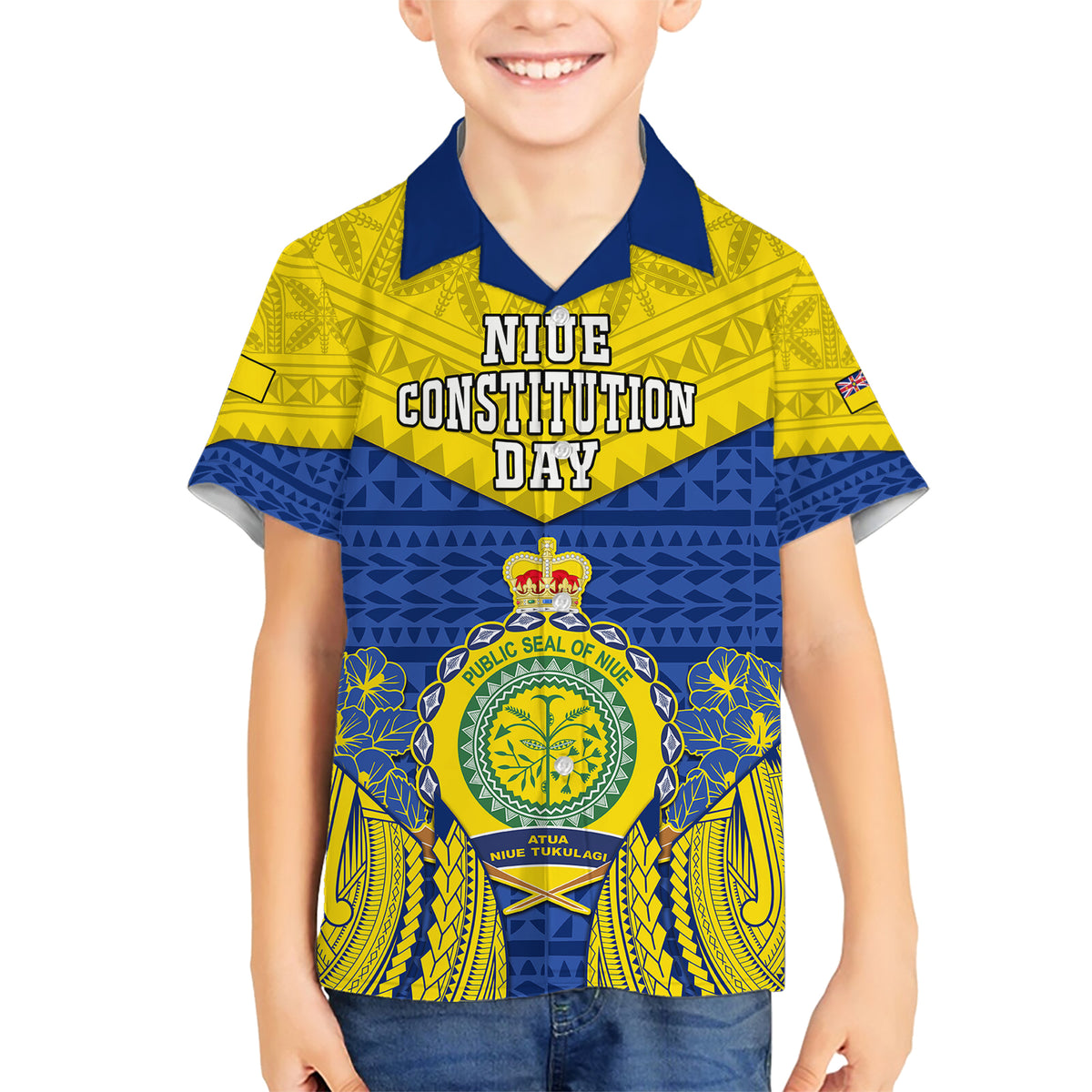 niue-constitution-day-family-matching-short-sleeve-bodycon-dress-and-hawaiian-shirt-coat-of-arms-niuean-hiapo-pattern