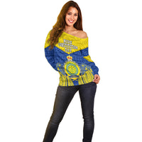 Niue Constitution Day Off Shoulder Sweater Coat Of Arms Niuean Hiapo Pattern LT05 - Polynesian Pride