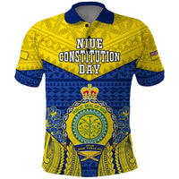 Niue Constitution Day Polo Shirt Coat Of Arms Niuean Hiapo Pattern LT05 Yellow - Polynesian Pride