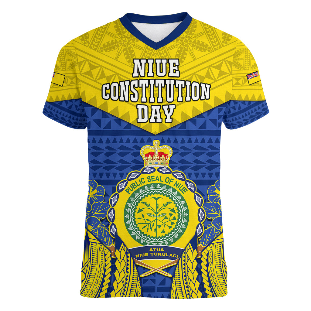 personalized-niue-constitution-day-women-v-neck-t-shirt-coat-of-arms-niuean-hiapo-pattern