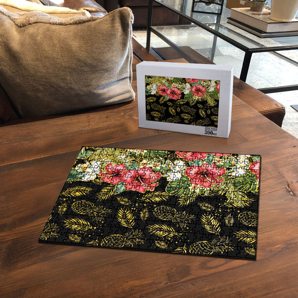 Hawaii Discoverers Day Puzzle Tropical Hibiscus Glitter Black LT05 - Polynesian Pride
