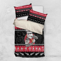 New Zealand Santa Tiki Christmas Bedding Set Meri Kirihimete LT05 US Twin 172cm x 218cm Black - Polynesian Pride
