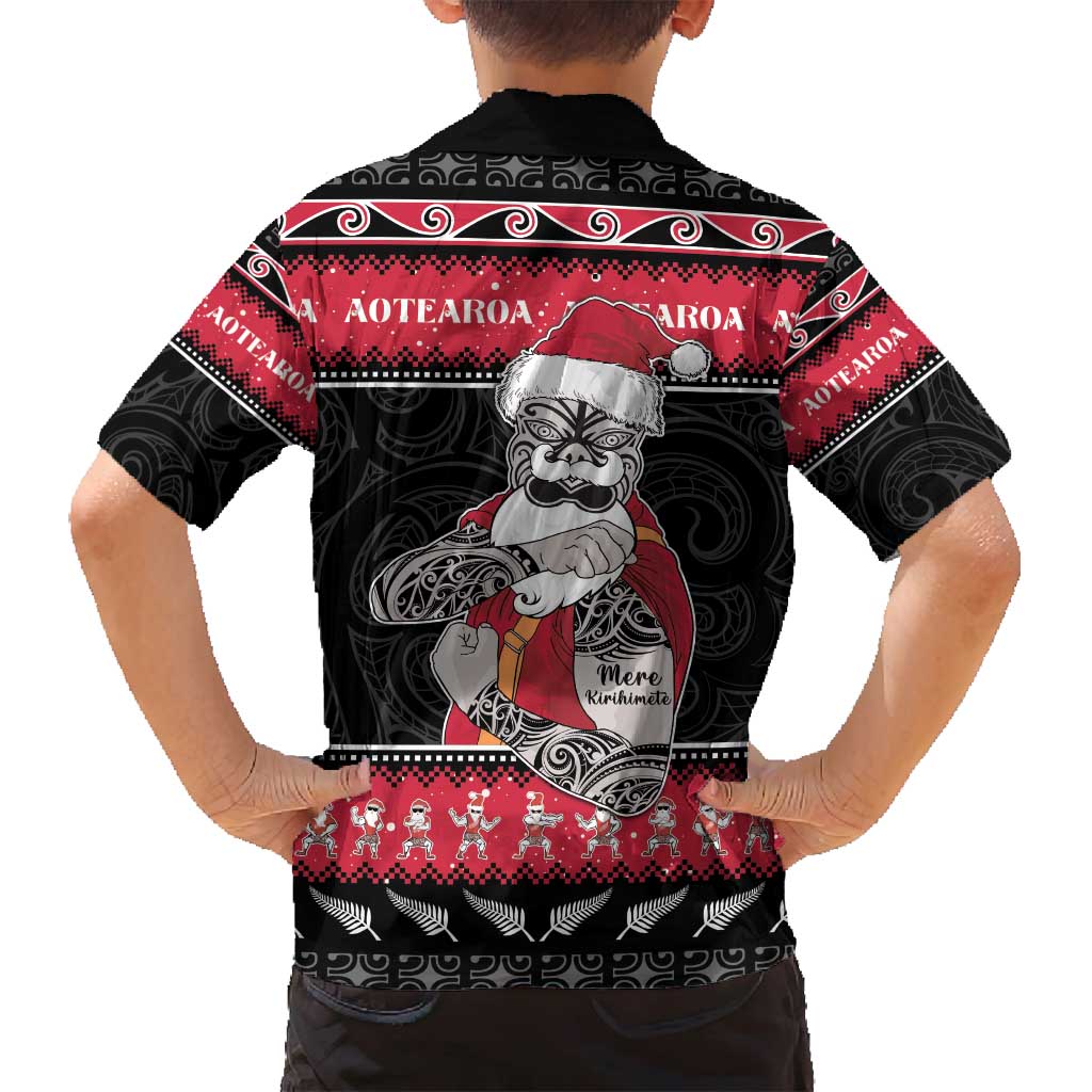 New Zealand Santa Tiki Christmas Family Matching Summer Maxi Dress and Hawaiian Shirt Meri Kirihimete
