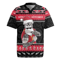 New Zealand Santa Tiki Christmas Rugby Jersey Meri Kirihimete