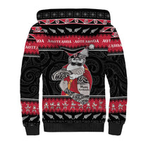 New Zealand Santa Tiki Christmas Sherpa Hoodie Meri Kirihimete