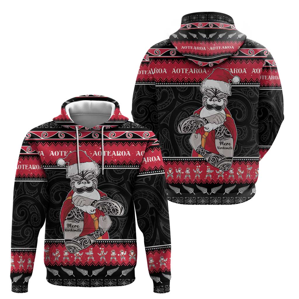 New Zealand Santa Tiki Christmas Zip Hoodie Meri Kirihimete
