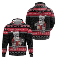 New Zealand Santa Tiki Christmas Zip Hoodie Meri Kirihimete