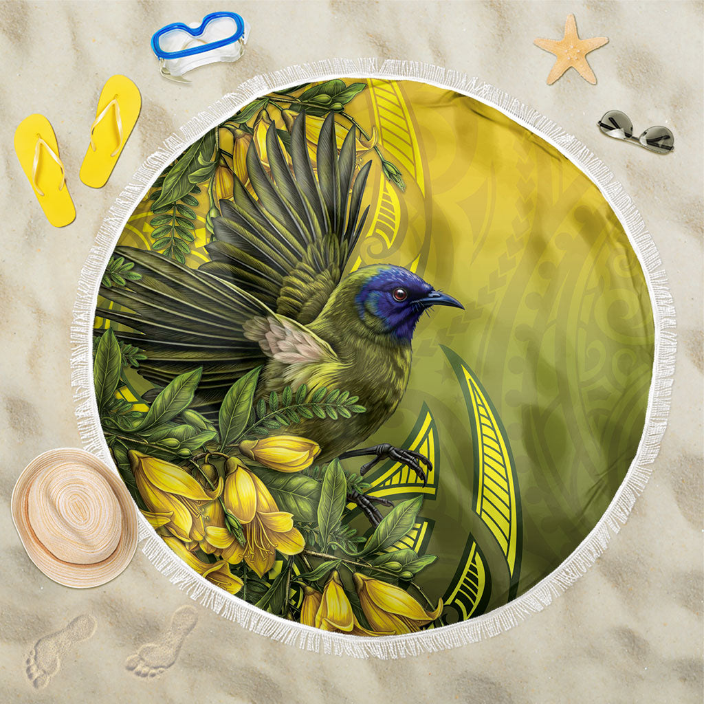 New Zealand Bellbird Beach Blanket With Kowhai Flowers LT05 One Size 150cm Yellow - Polynesian Pride