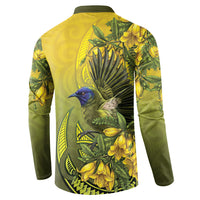 New Zealand Bellbird Button Sweatshirt With Kowhai Flowers LT05 - Polynesian Pride