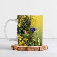 New Zealand Bellbird Ceramic Mug With Kowhai Flowers LT05 Yellow - Polynesian Pride